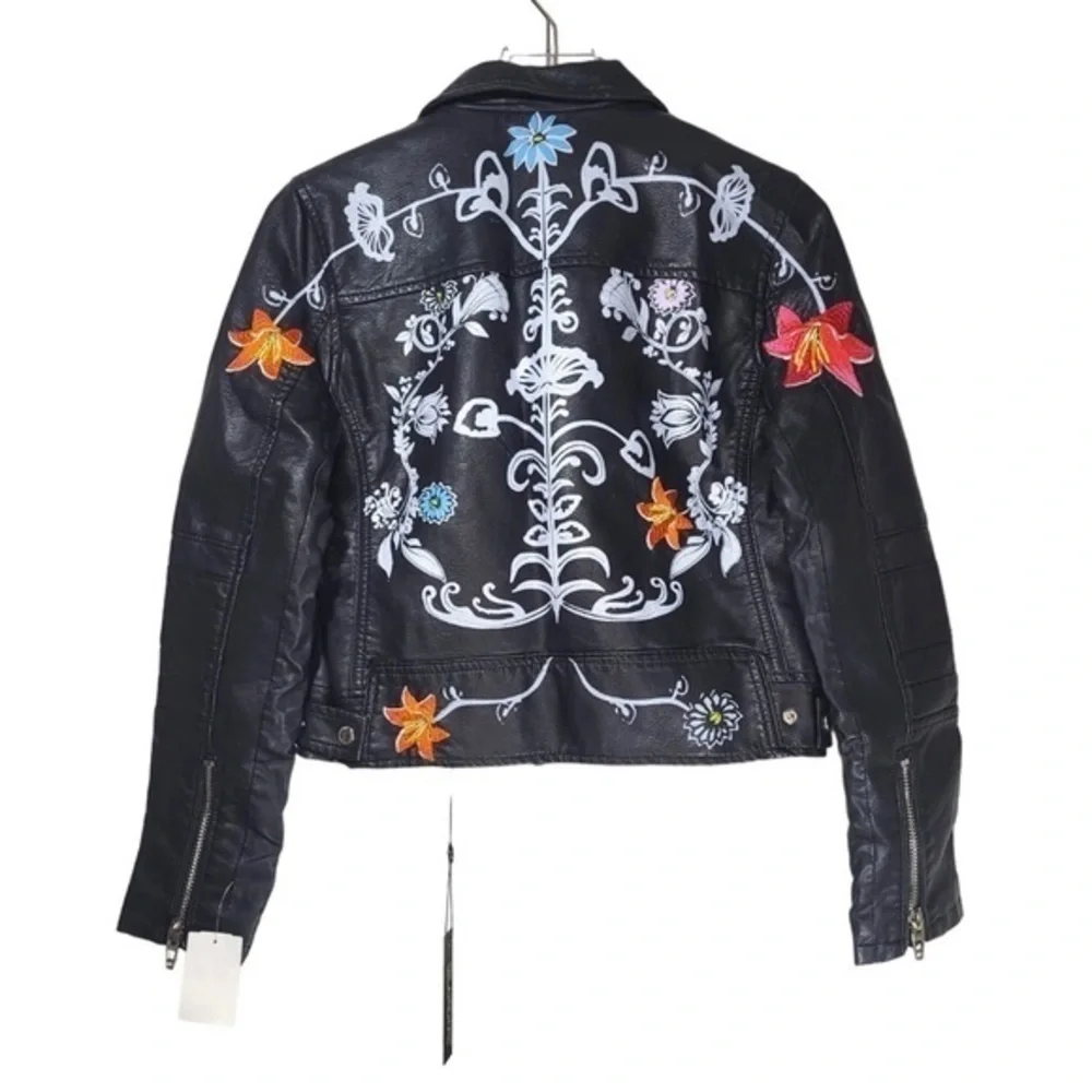 NEW Blank NYC Secret Keeper Faux Leather Embroidered Painted Jacket in Black - Picture 8 of 14